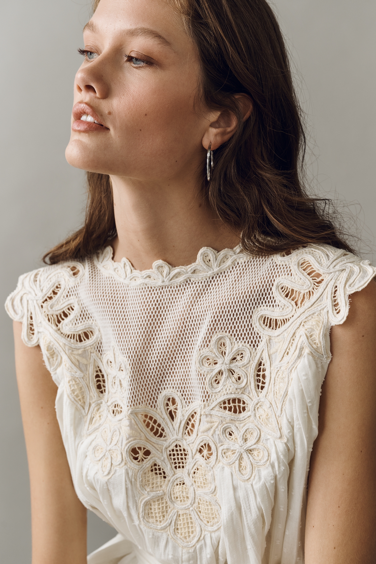 By Anthropologie Cotton Crochet Yoke Romper