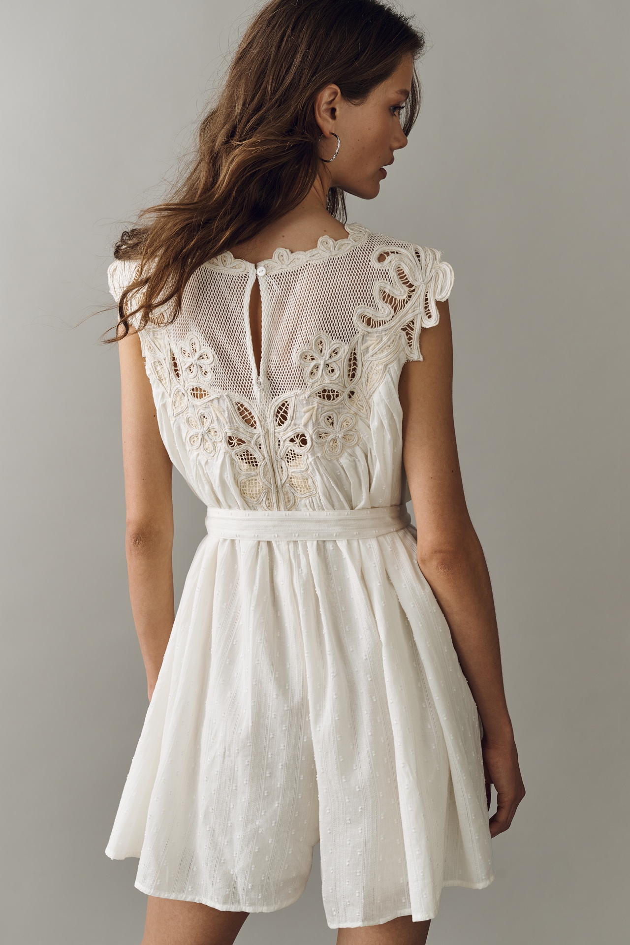 By Anthropologie Cotton Crochet Yoke Romper
