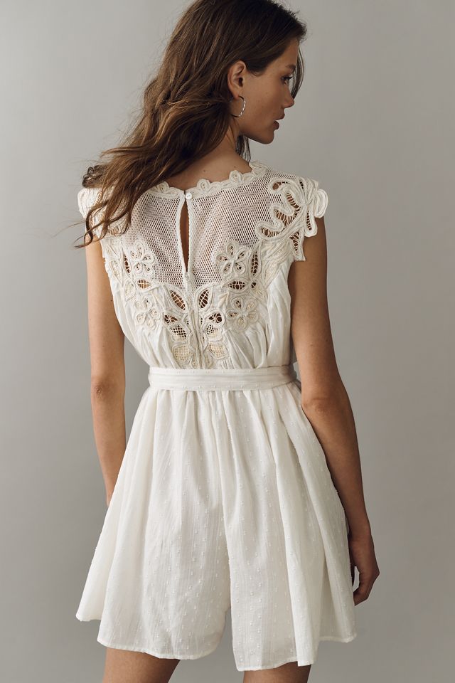 By Anthropologie Cotton Crochet Yoke Romper #3