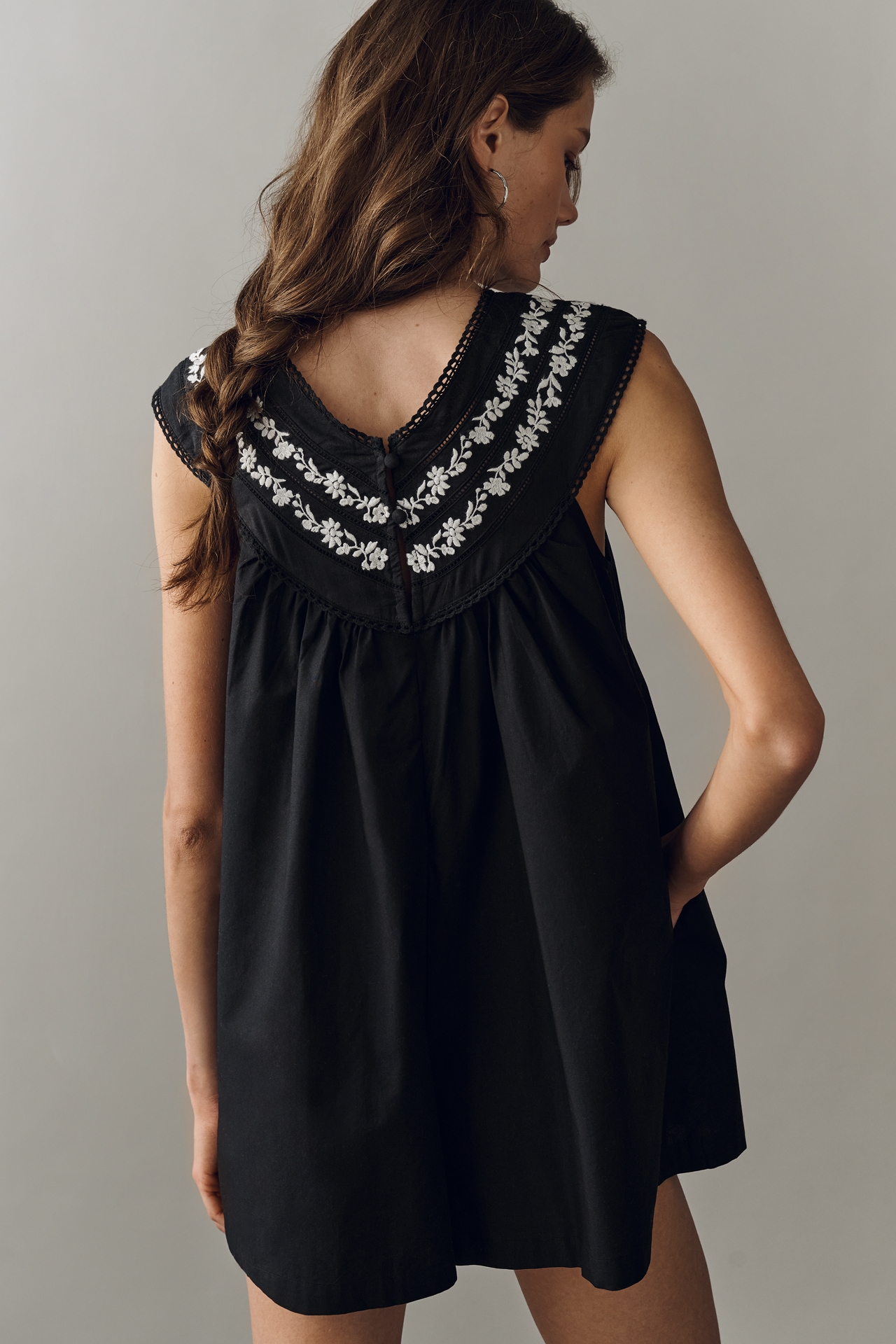 By Anthropologie 100% Cotton V-Neck Yoke Romper