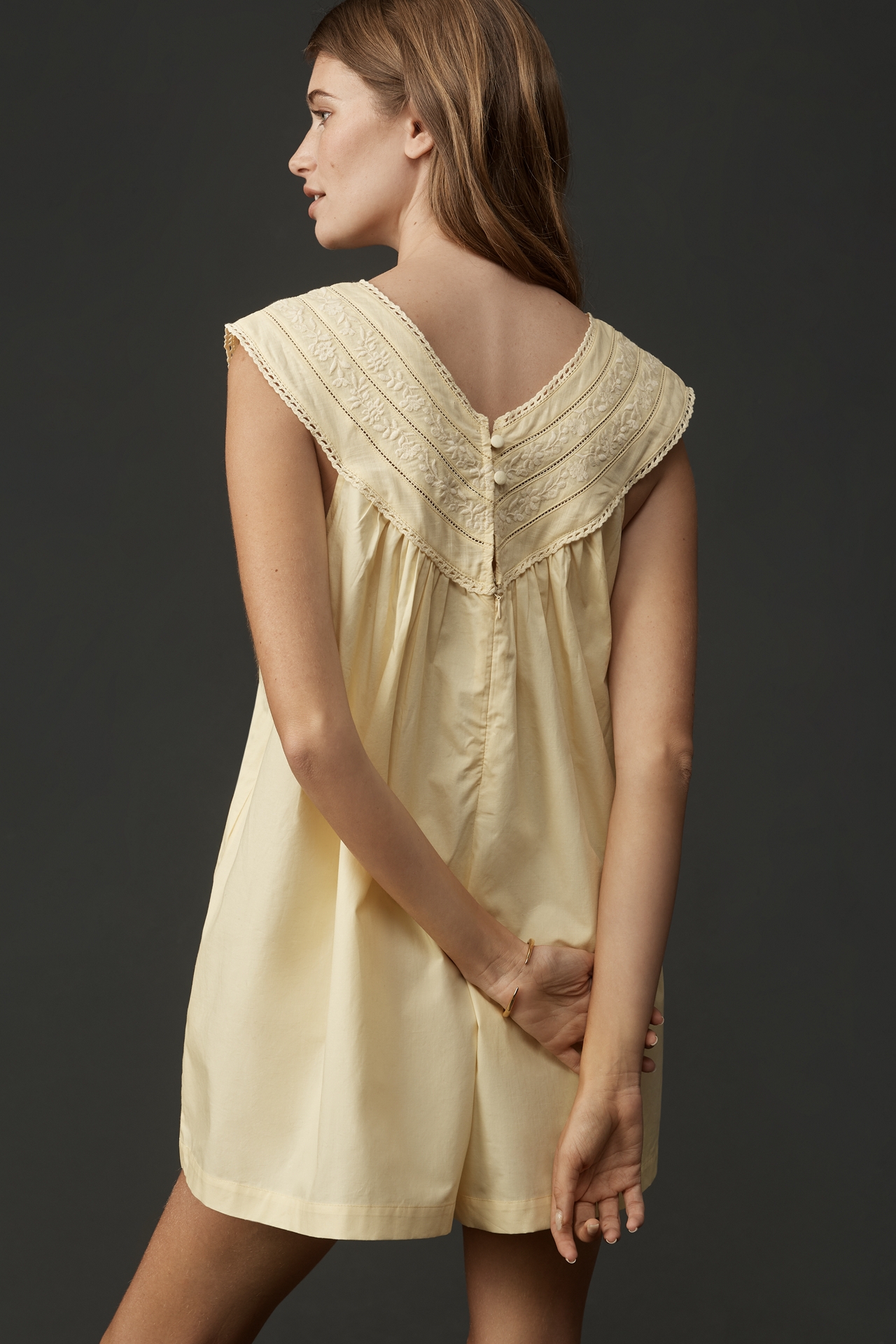 By Anthropologie 100% Cotton V-Neck Yoke Romper