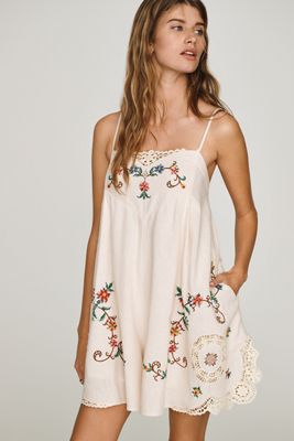 anthropologie tiny embroidered dress By Anthropologie Embroidered Short-Sleeve Mini Swing Dress