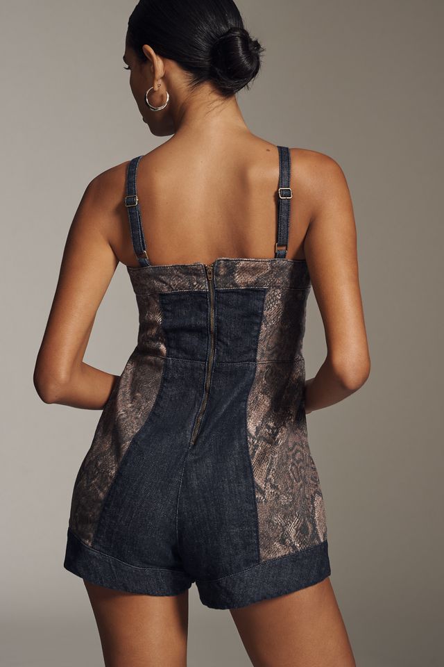 Pilcro Sleeveless Snake Print Denim Romper #1