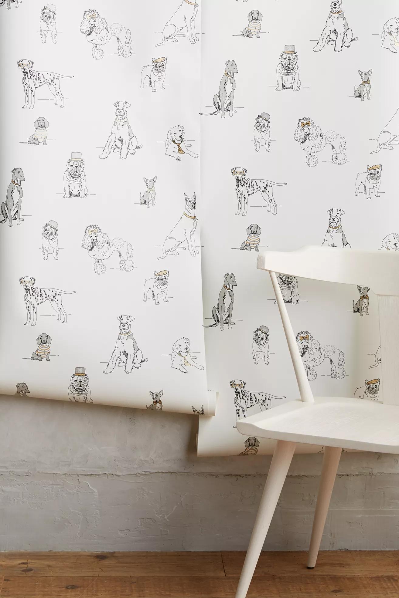 Dog’s Life Silver and Gold Metallic Animal Wallpaper