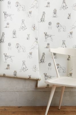 Dog’s Life Silver and Gold Metallic Animal Wallpaper