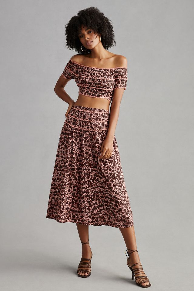 Anthropologie pink cheap midi skirt