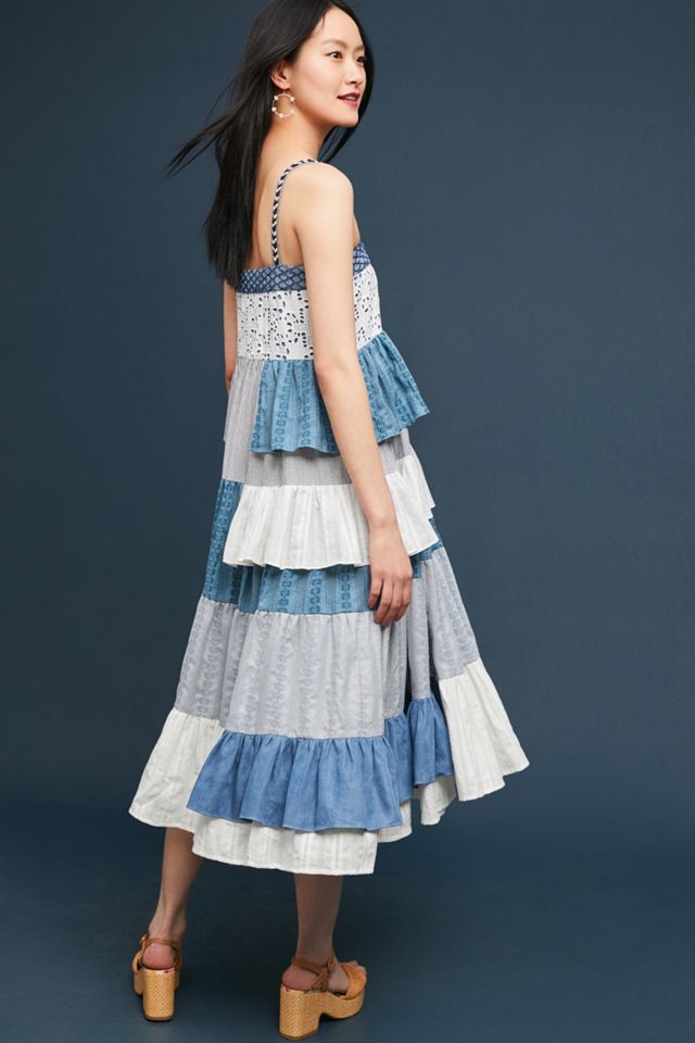Tiered Patchwork Midi Dress | Anthropologie