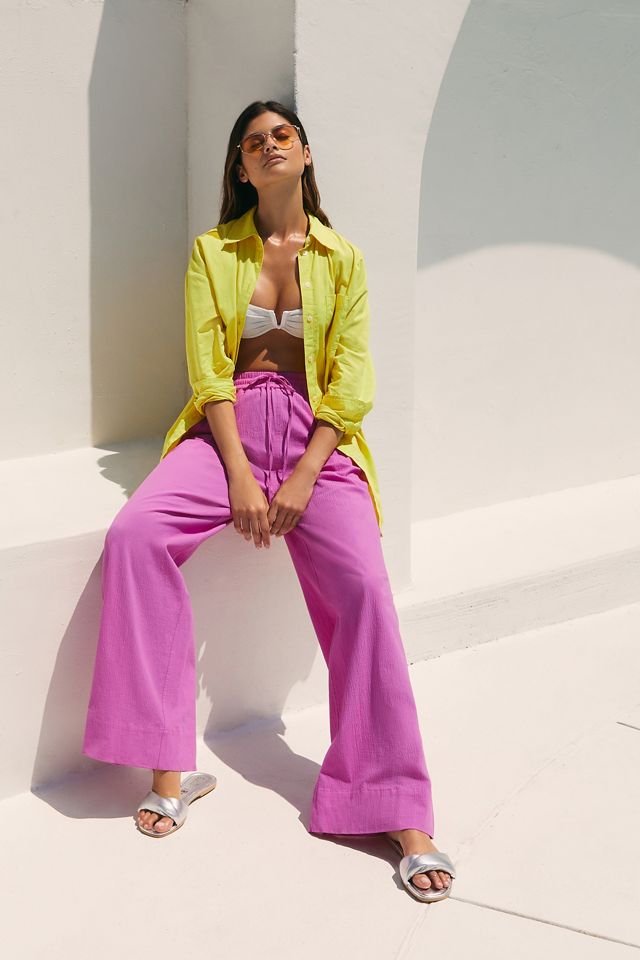 Essentiel Antwerp Ditrine Wide-Leg Seersucker Pants | Anthropologie
