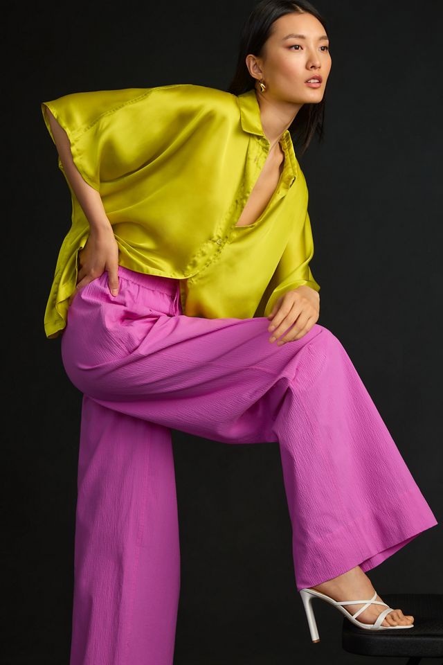 Essentiel Antwerp Ditrine Wide-Leg Seersucker Pants | Anthropologie