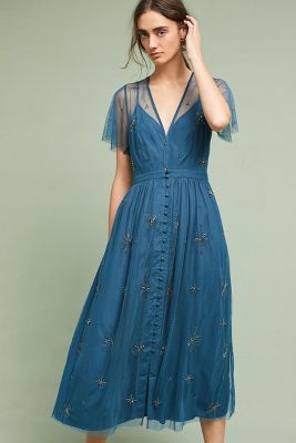 anthropologie beaded wrap dress