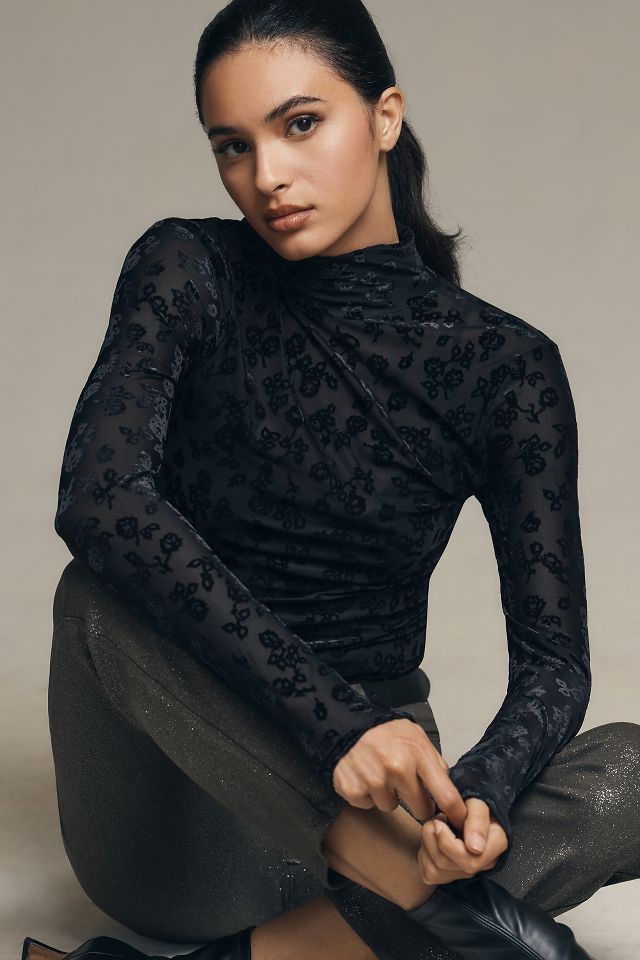 Sheer best sale turtleneck blouse