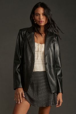 Shop Paige Charli Faux Leather Blazer Jacket In Black