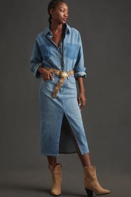 Shop Paige Andela Denim Midi Skirt In Blue