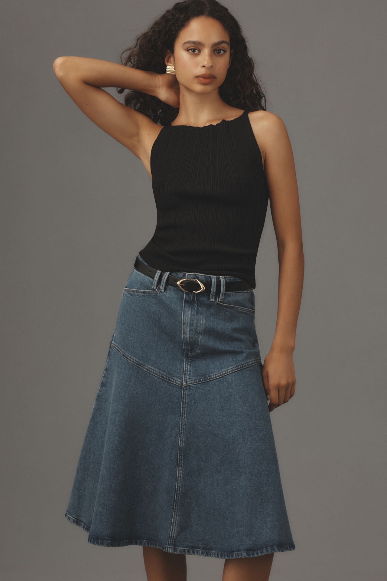 PAIGE Alice Denim A-Line Midi Skirt