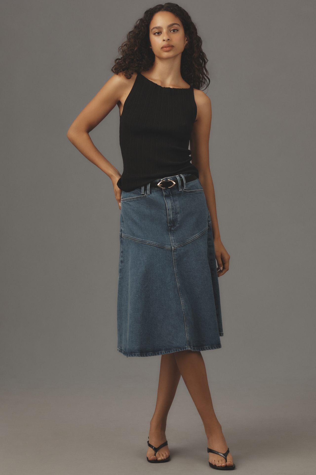 PAIGE Alice Denim A-Line Midi Skirt