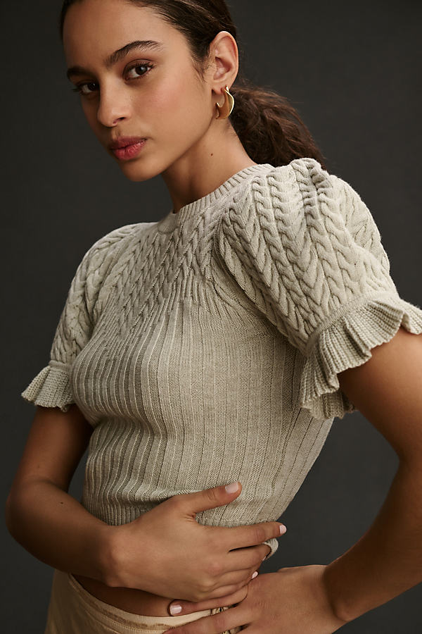 Shop Paige Ruffled Short-sleeve Sweater Top In Green