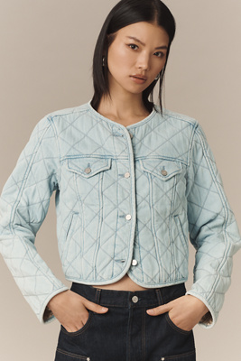 PAIGE Jayla Cropped Quilted Denim Jacket | Anthropologie
