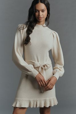 Paige Julita Long-sleeve Sweater Mini Dress In Beige