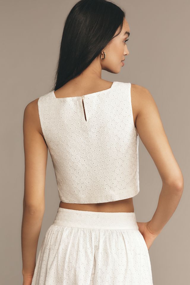 PAIGE Aelita Square-Neck Eyelet Crop Top #3