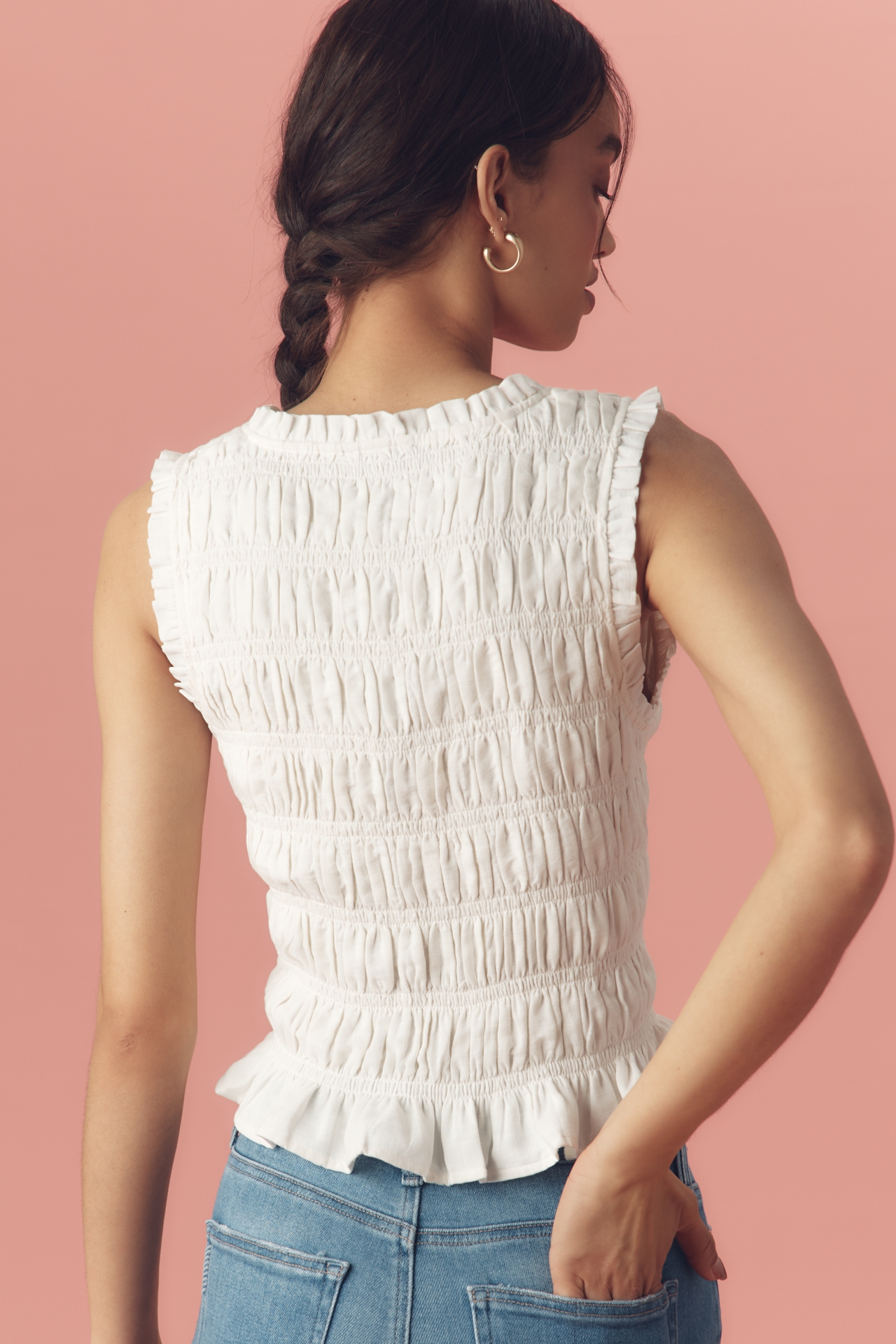 PAIGE Devi Sleeveless Smocked Top
