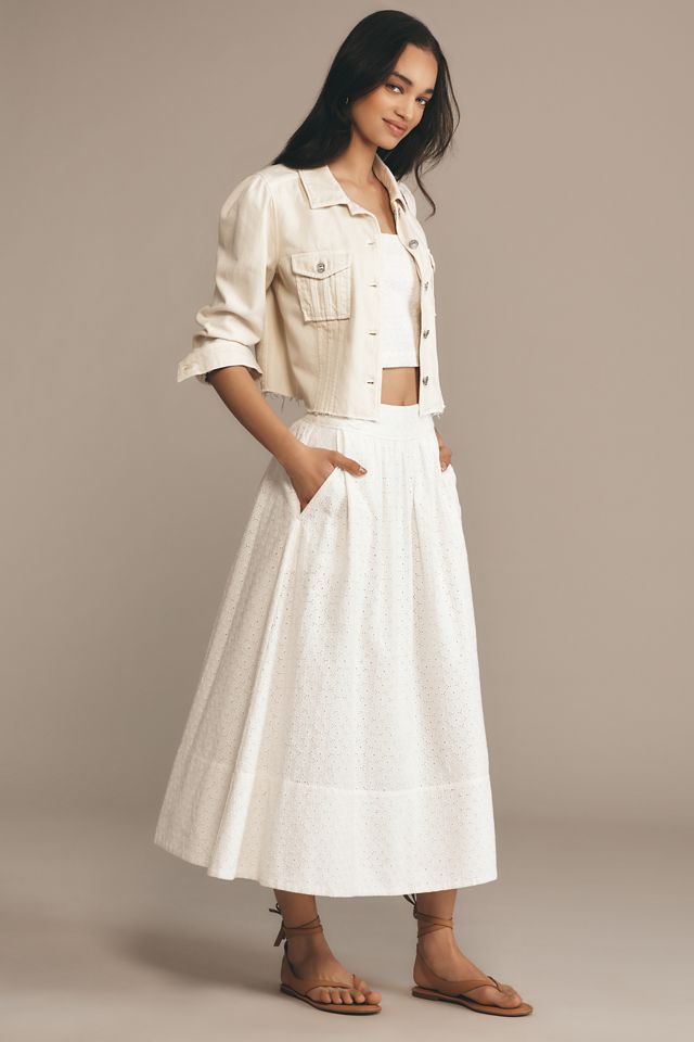 PAIGE Pacey Raw-Hem Crop Denim Jacket #1