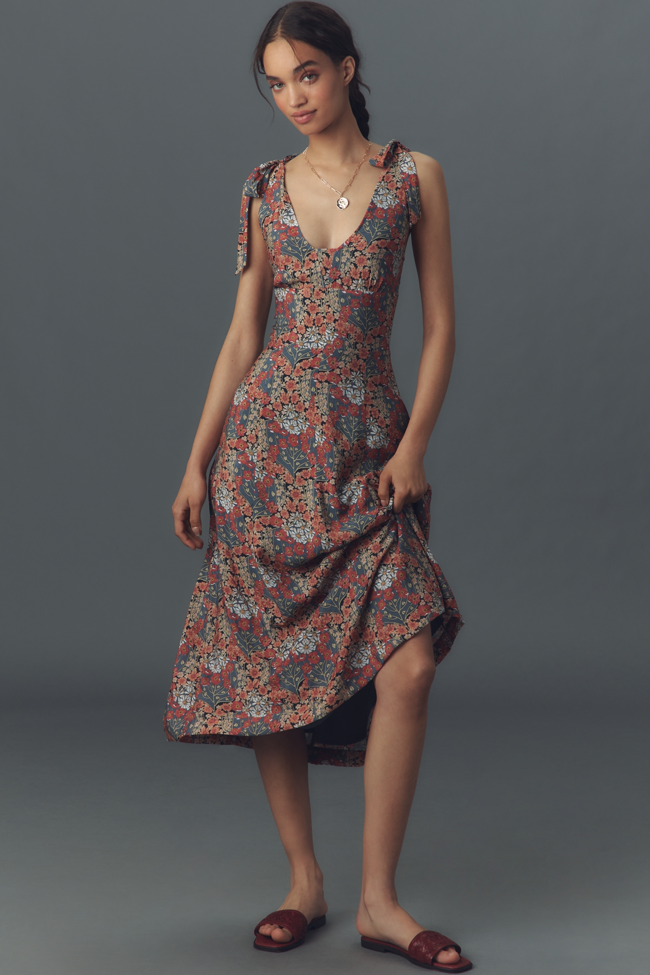 PAIGE Swindon Tie-Strap V-Neck Midi Dress