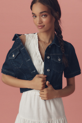Paige Kendra Short-sleeve Denim Jacket In Blue