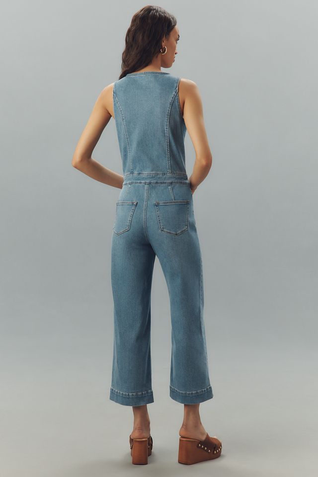 PAIGE Kenny Sleeveless V-Neck Crop Denim Jumpsuit #1