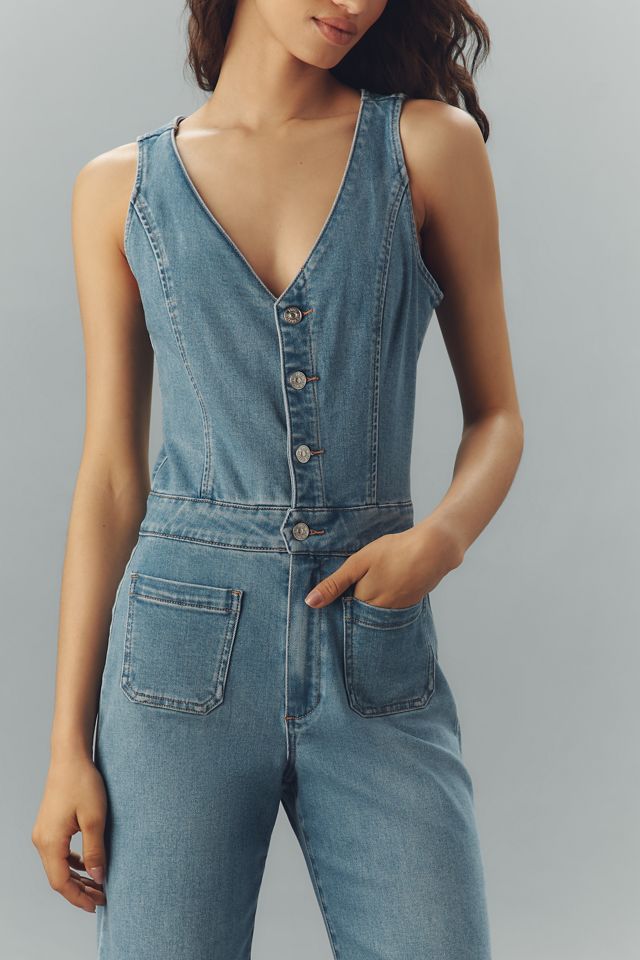 PAIGE Kenny Sleeveless V-Neck Crop Denim Jumpsuit #3