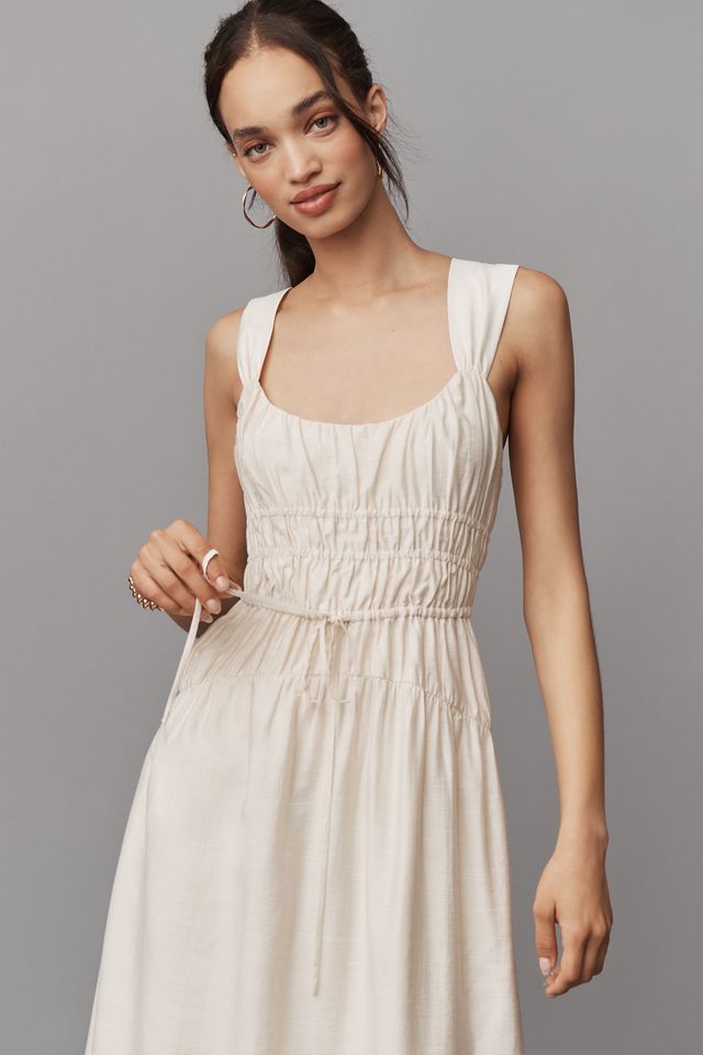 PAIGE Arpeggio Linen Blend Smocked Midi Dress #1