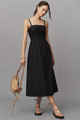 Paige Braylee Strapless Ruched Midi Dress In Black