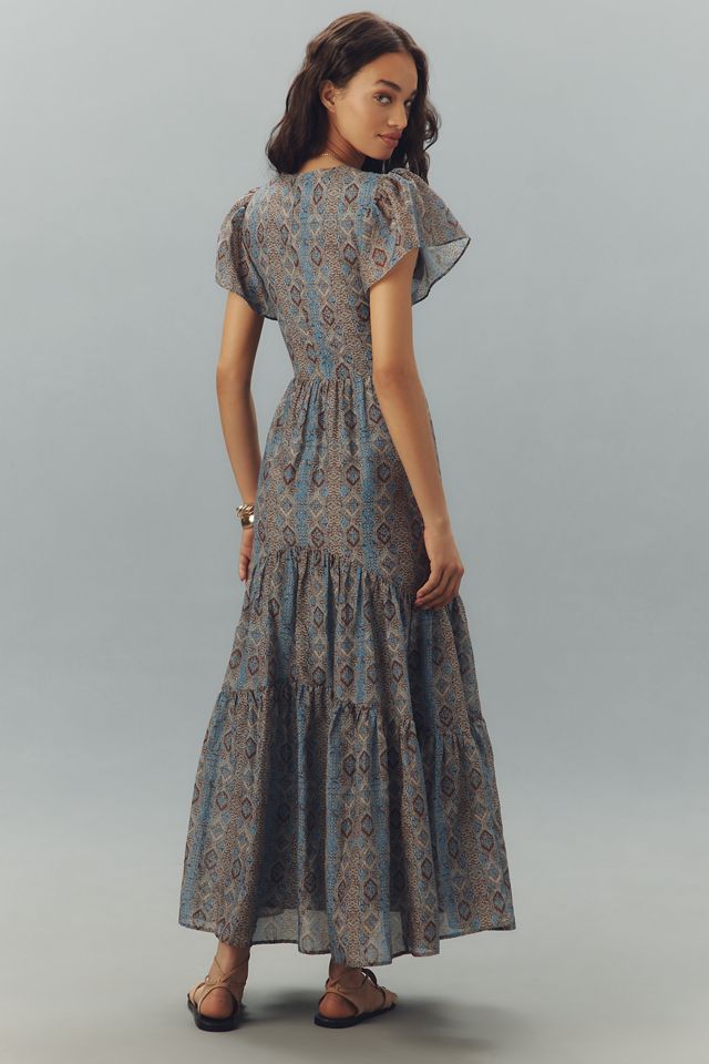 PAIGE Kinga Silk Blend Flutter-Sleeve Tiered Maxi Dress #2