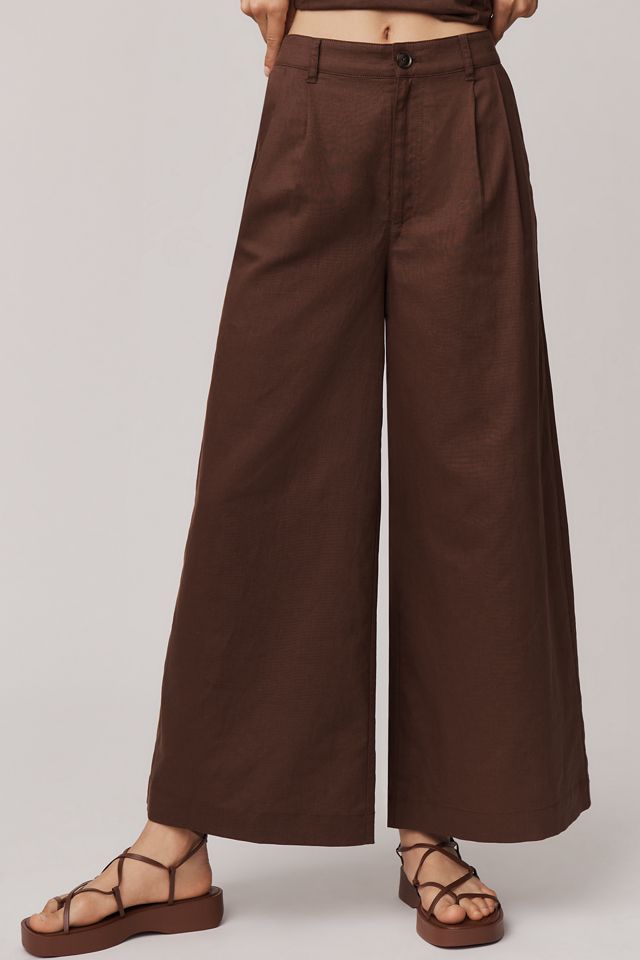 PAIGE Negroni Linen Blend High-Rise Crop Wide-Leg Pants #1