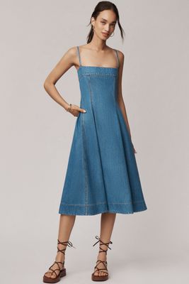 PAIGE Pippa Sleeveless Seamed Denim Midi Dress