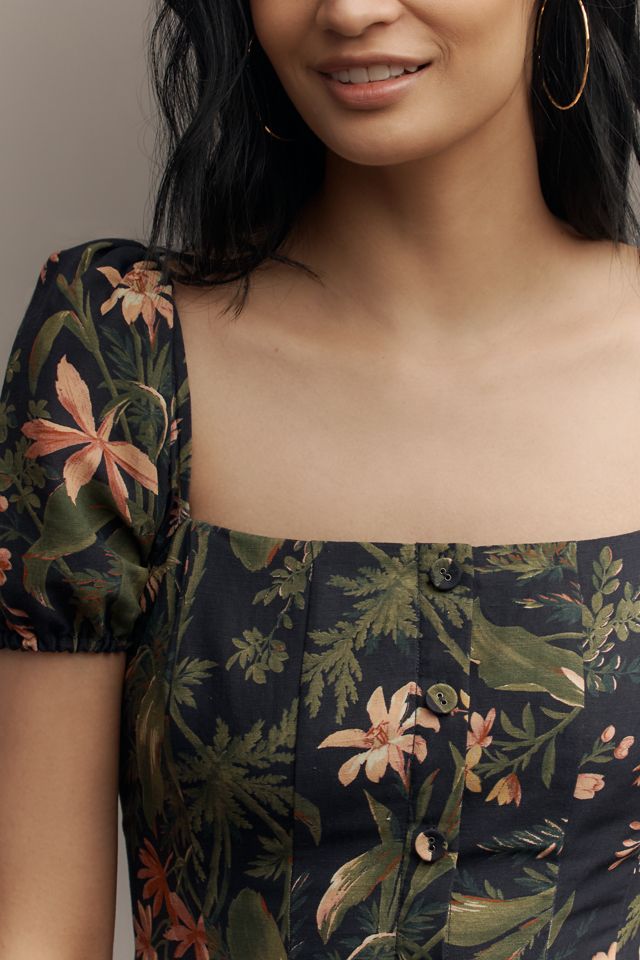 PAIGE Lindi Cap-Sleeve Square-Neck Midi Dress #1
