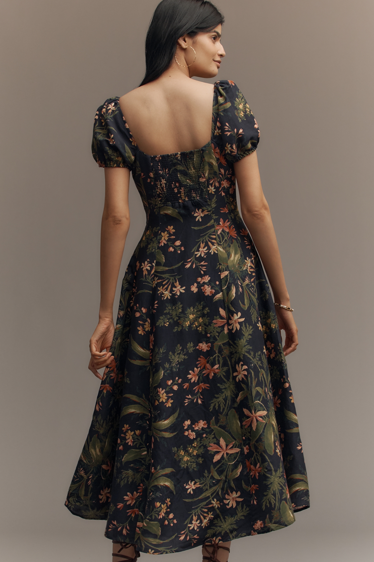 PAIGE Lindi Cap-Sleeve Square-Neck Midi Dress