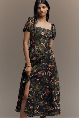 PAIGE Lindi Cap-Sleeve Square-Neck Midi Dress