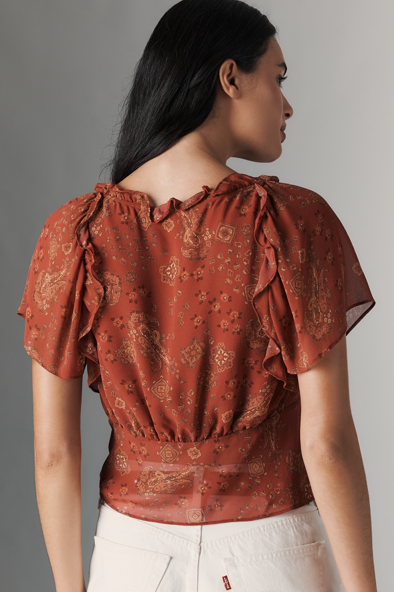 PAIGE Mirasol Short-Sleeve Ruffled Silk Top