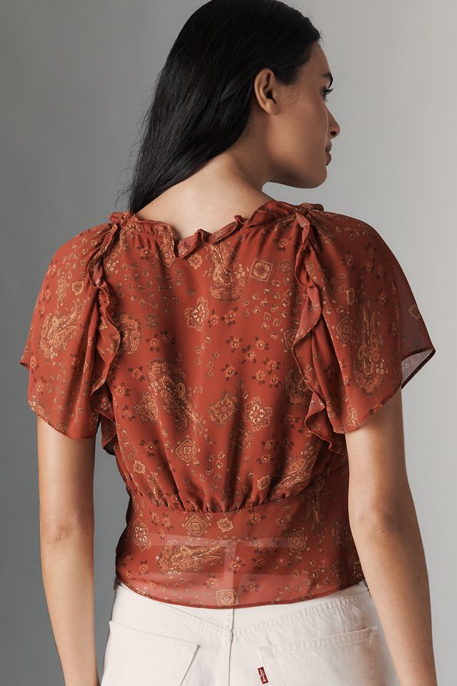 PAIGE Mirasol Short-Sleeve Ruffled Silk Top #1