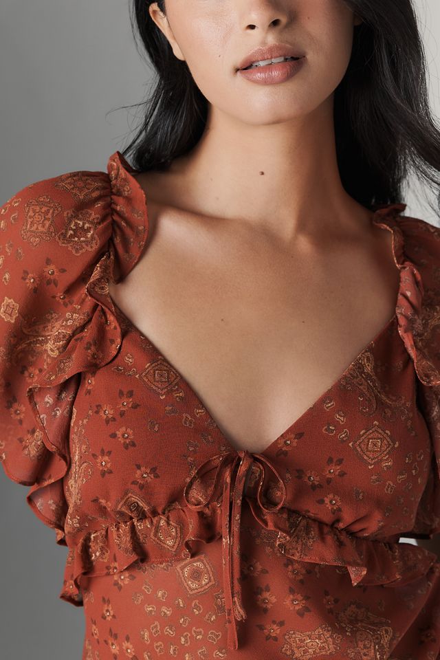 PAIGE Mirasol Short-Sleeve Ruffled Silk Top #3