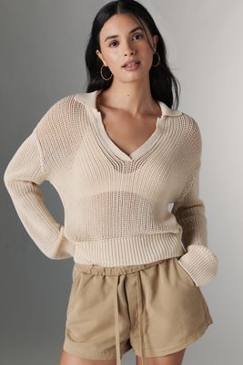 PAIGE Riva Collared Crochet Sweater