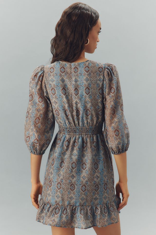 PAIGE Ophelie Silk Blend Puff-Sleeve V-Neck Mini Dress #3
