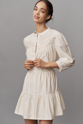 Paige Fiume Linen Blend Tiered Mini Dress In Neutral