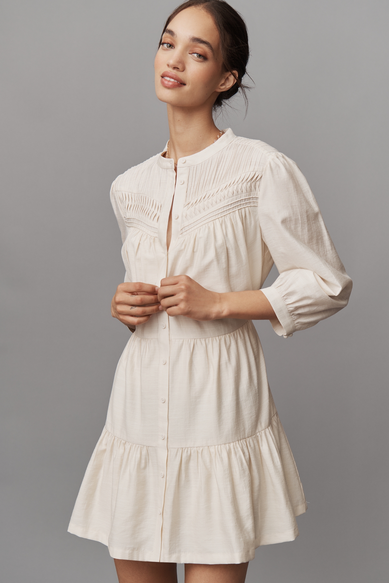 PAIGE Fiume Linen Blend Tiered Mini Dress