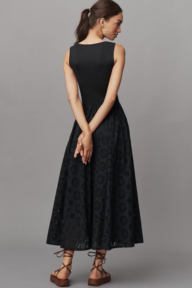 PAIGE Morel Sleeveless Square-Neck Eyelet Midi Dress #1