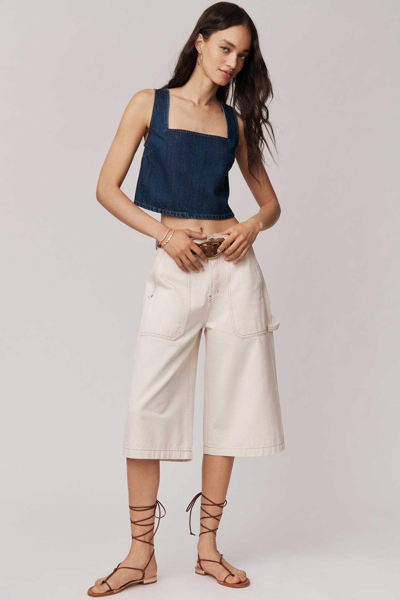 PAIGE Aelita Sleeveless Square-Neck Eyelet Crop Top