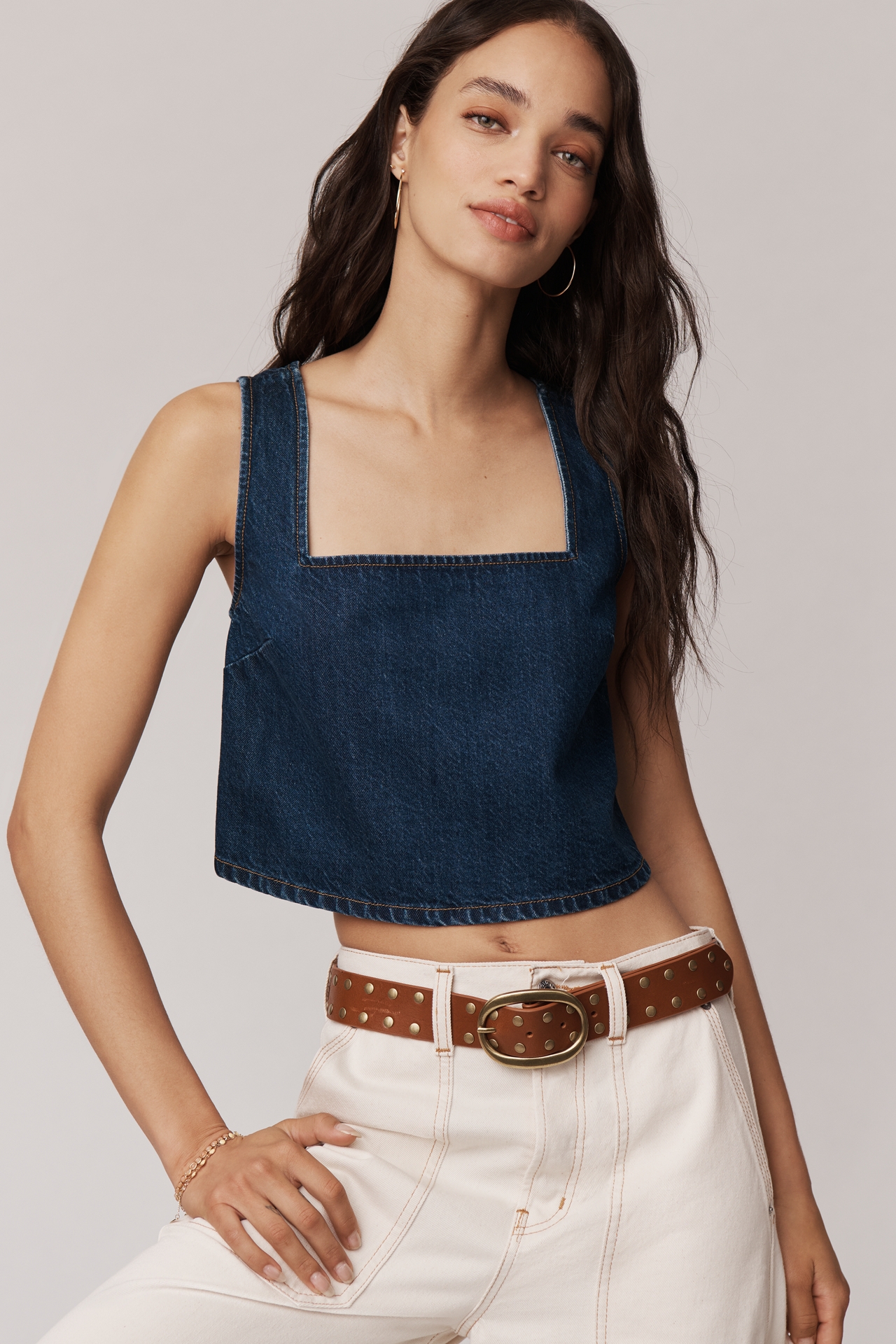 PAIGE Aelita Sleeveless Square-Neck Eyelet Cropped Top