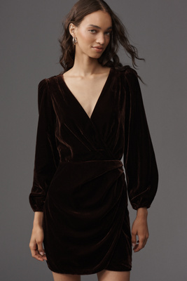 Paige Lawry Long-sleeve Velvet Mini Dress In Purple