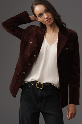 Paige Womens Aubergine Reign Single-breasted Velvet Blazer In Burgundy