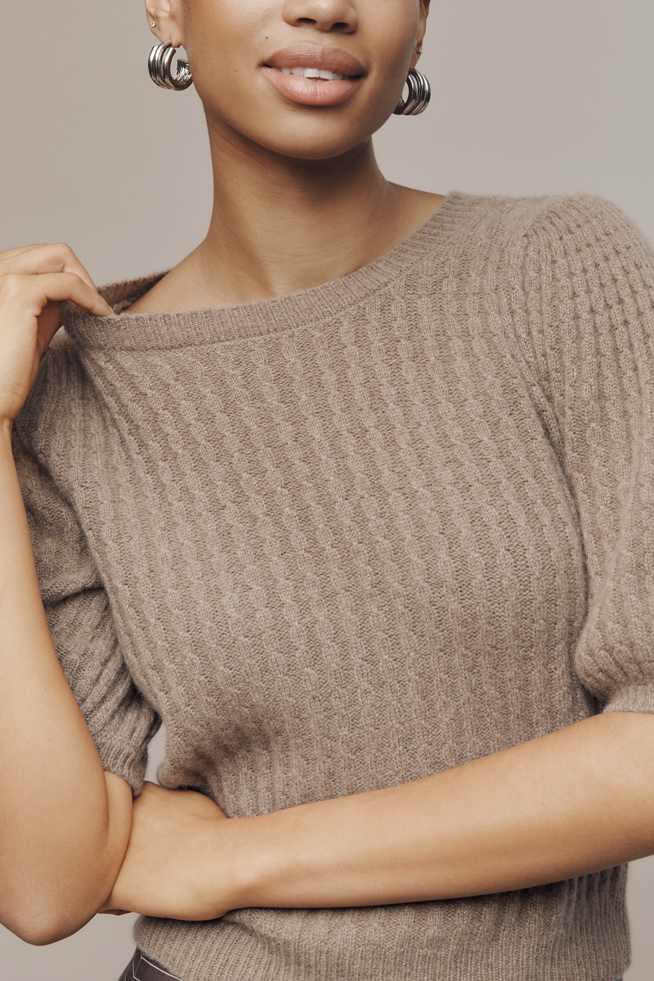 PAIGE Lucerne Cashmere Puff-Sleeve Sweater Tee